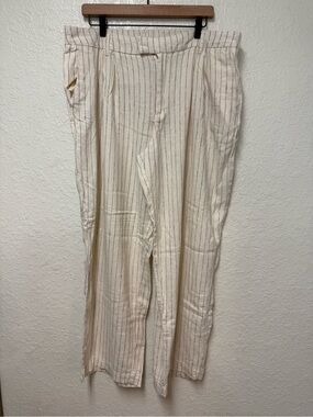 A NEW DAY Cream Striped Linen Blend Pants Size 16